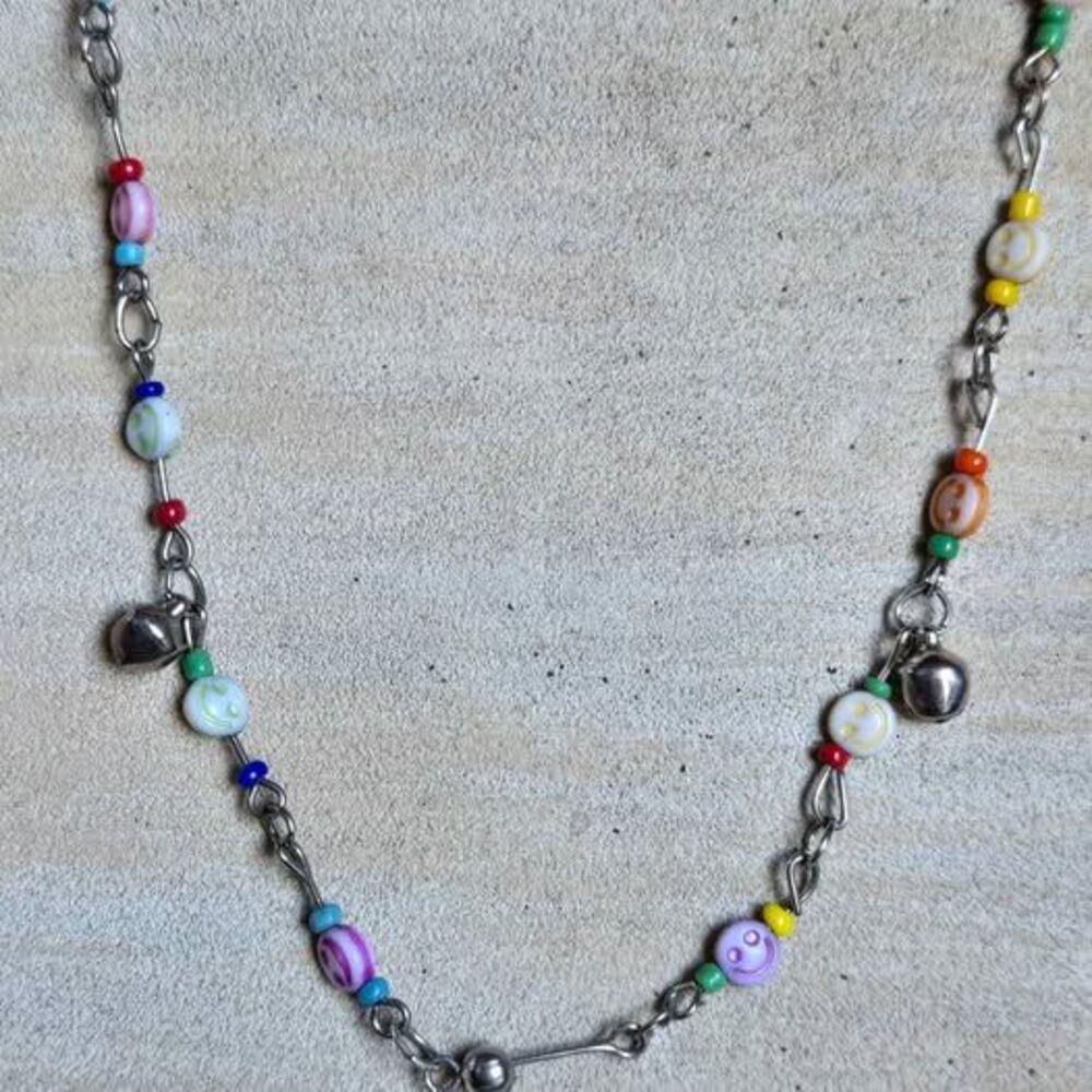 Colorful Smiley Face Beaded Bell Necklace – Pre-Owned